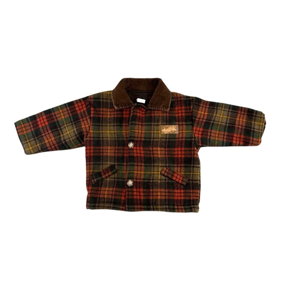 Vintage OshKosh Bgosh Plaid Barn Jacket 24 Months Corduroy Collar Quilted Lining